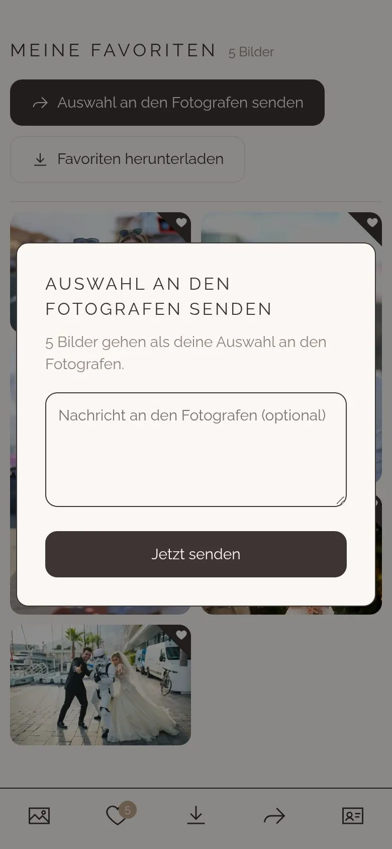 Galerie am Handy: Auswahl an den Fotografen senden